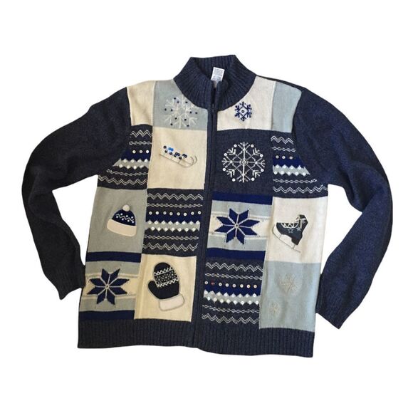 Vintage Classic Elements Christmas Front Zip Cardigan Sweater - Picture 1 of 11